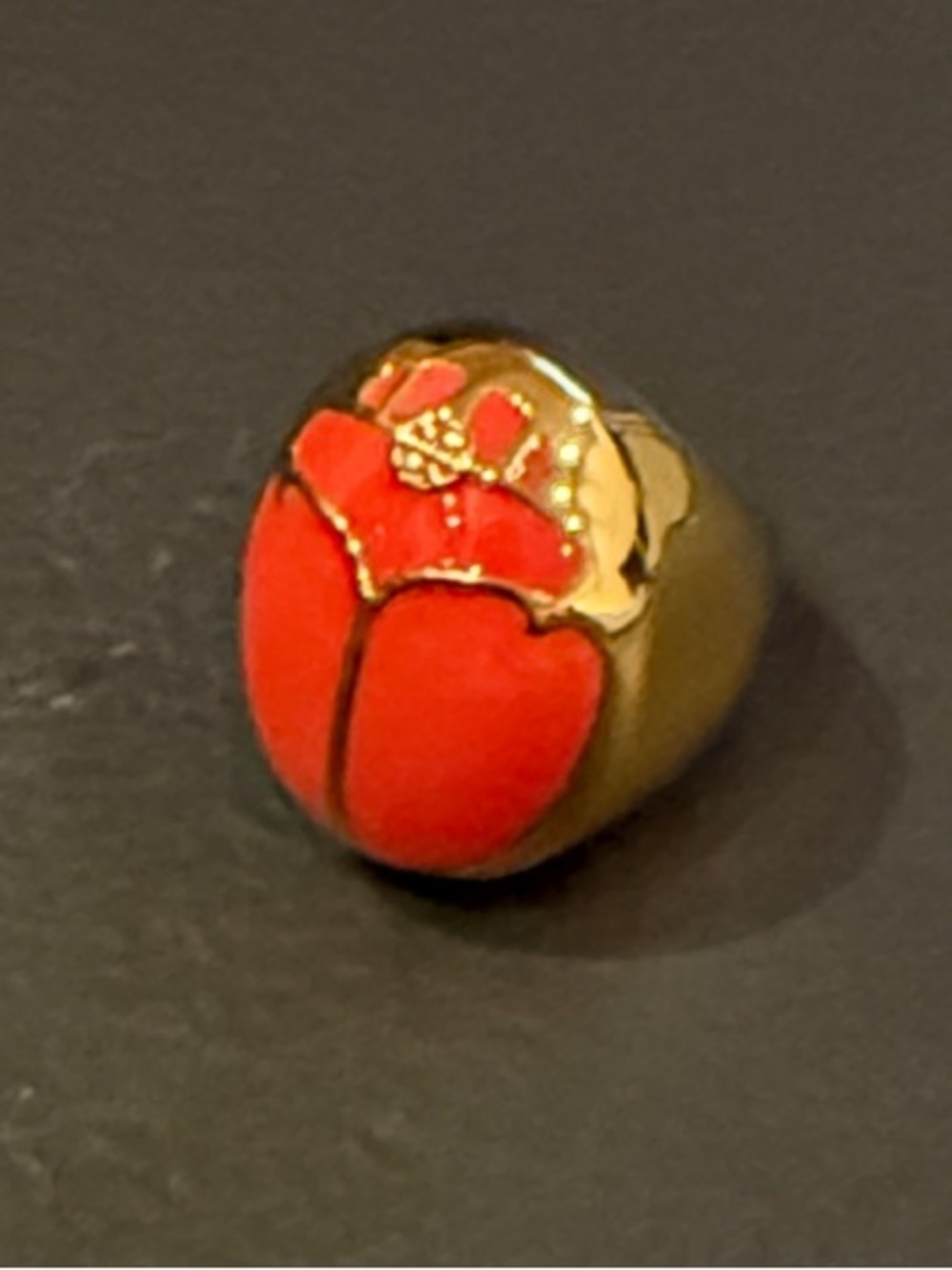 Tory Burch Gold-Tone Ring with Red Enamel Flower